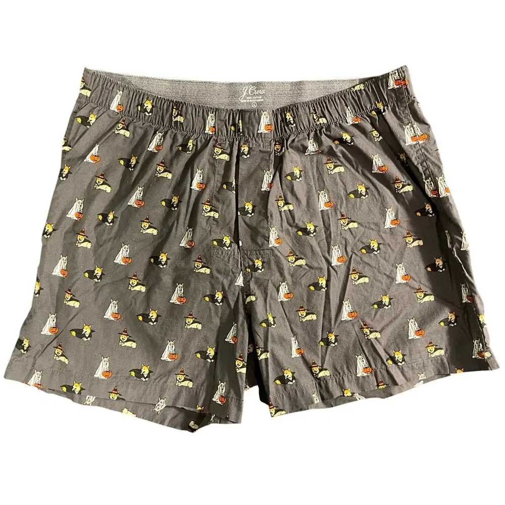 Re-Imagined J Crew 100% Cotton Boxers Shorts Halloween Dogs Gray Open Fly Unisex